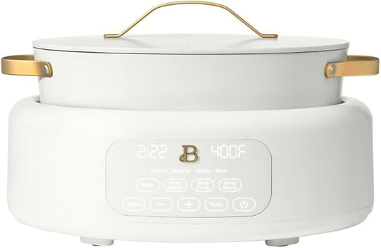 Beautiful 10-in-1 6-Qt Programmable Multi-Cooker with Oven-Safe Pot & 7 Presets – Slow Cook, Rice, Steam, Sauté (White)