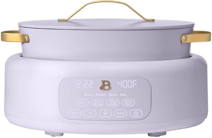 Beautiful 10-in-1 6-Qt Programmable Multi-Cooker with Oven-Safe Pot & 7 Presets – Slow Cook, Rice, Steam, Sauté (lavander)