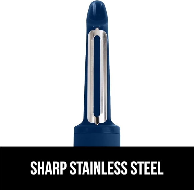 GORILLA GRIP Patented BPA-Free Sharp Stainless Steel Dual Swivel Vegetable Peeler, Soft Comfortable Handle, Smoothly Peel Apples, Potatoes, Carrots, Includes Blade Cover, Kitchen Tool Peelers, Blue