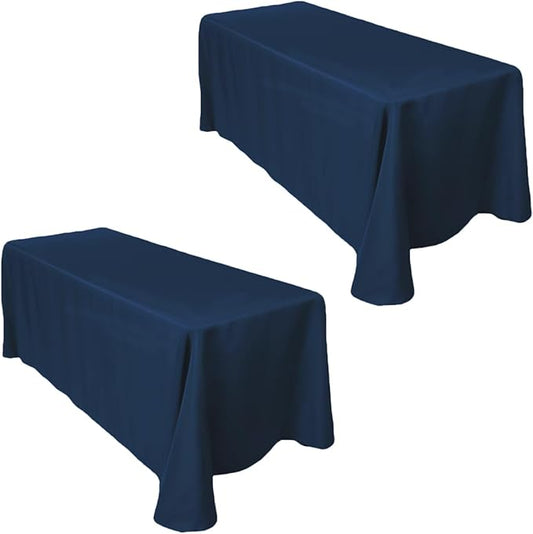 LTC LINENS 2-Pack Rectangular Tablecloths 90 in x 132 in with Rounded Corners - Navy Blue Table Cloths for 6 ft Rectangle Tables Floor Length - Polyester Fabric Cloth Table Covers for Wedding, Party