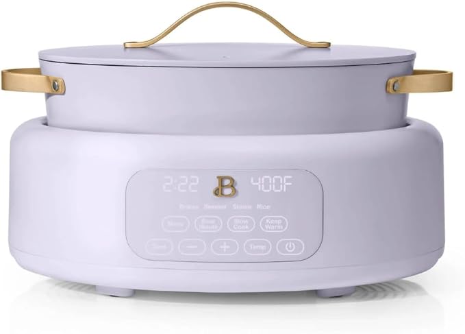 Beautiful 10-in-1 6Qt Electric Multi-Cooker with 7 Presets,Oven-Safe Pot & Lid,Sauté, Steam,Slow Cook,Slow Cooker, Simmer,Rice & More,Touch Display,Dishwasher Safe,Serves Up to 7(Lavender)