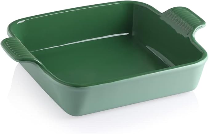 Sweejar Ceramic Baking Dish, 9 x 9 Cake Baking Pan for Brownie, Porcelain Square Bakeware with Double Handle for Casserole, Lasagna, Family Dinner (Light Green)