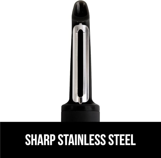 GORILLA GRIP Patented BPA-Free Sharp Stainless Steel Dual Swivel Vegetable Peeler, Soft Comfortable Handle, Smoothly Peel Apples Potatoes Carrots, Includes Blade Cover, Holiday Prep Essentials, Black