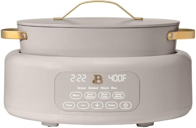 Beautiful 10-in-1 6-Qt Programmable Multi-Cooker with Oven-Safe Pot & 7 Presets – Slow Cook, Rice, Steam, Sauté (Porcini Taupe)