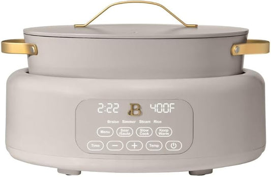 Beautiful 10-in-1 6-Qt Programmable Multi-Cooker with Oven-Safe Pot & 7 Presets – Slow Cook, Rice, Steam, Sauté (Porcini Taupe)