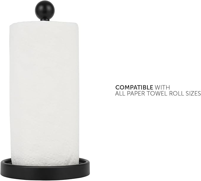 Ivilon Countertop Paper Towel Holder - Modern Sleek Ball Minimalist Design - Fits All Paper Towel Roll Sizes - Color Black