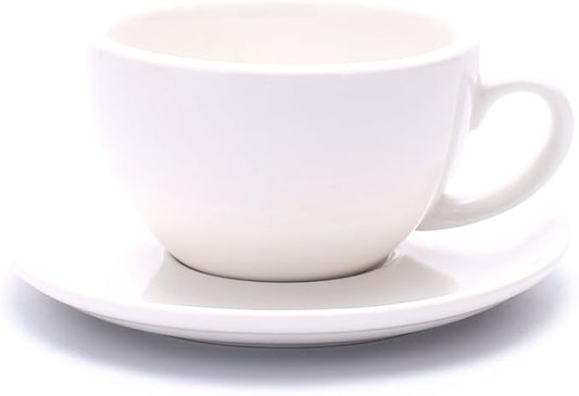 Porcelain Speciality Coffee Cup and Saucer, Small Cappuccino and Double Espresso, New Bone China for Coffee Shop and Barista (Glossy White, 5 oz)