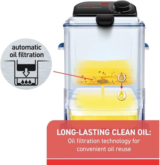 T-fal Compact EZ Clean Stainless Steel Deep Fryer with Basket for Home Use, 1.8 Liter Oil and 1.7 Pound Food Capacity, 1200 Watts, Easy Clean Temp Control, Oil Filtration, 1.8 L