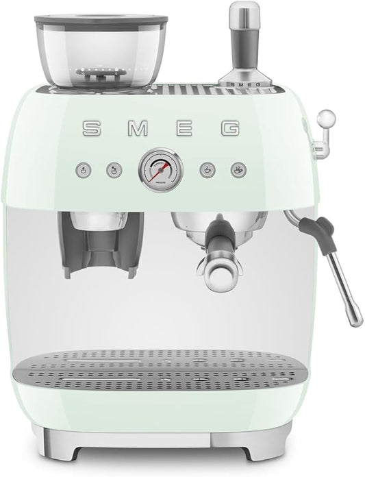 Smeg EGF03 Semi-Automatic Espresso Machine with Built-In Grinder, Dual Thermoblock, 50’s Retro Style – Pastel Green (120 V)