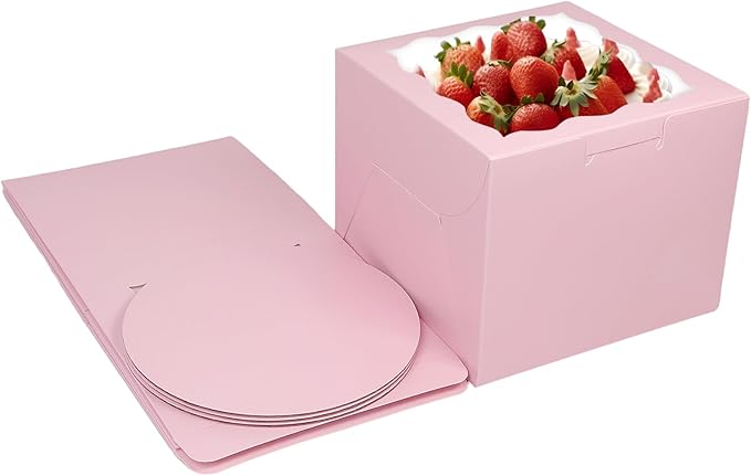 Bakepacker 36pcs 6x6x5 Inches Cake Boxes With Window - 18-Pack Pink Bakery Boxes With 18 Cake Boards Included
