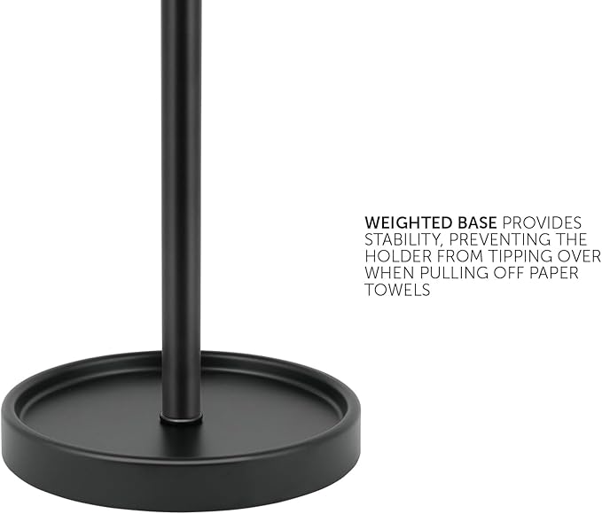 Ivilon Countertop Paper Towel Holder - Modern Bell End Minimalist Design - Fits All Paper Towel Roll Sizes - Color Black