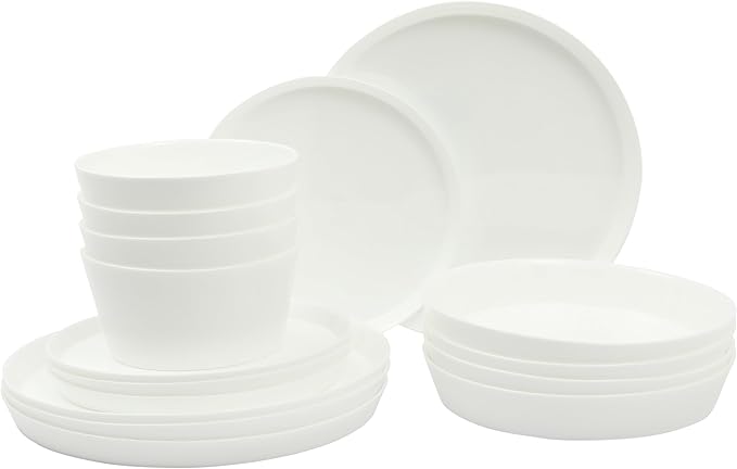 Gibson Home Modern Opal (Service for 4) 16 Piece Glass Chip Resistant Dishes Double Plates and Bowls Lightweight Dinnerware Set