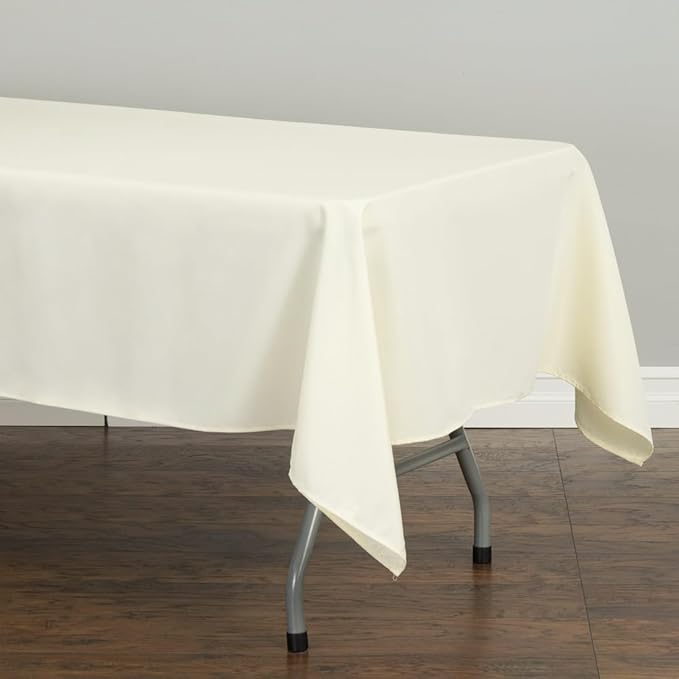 LTC LINENS 10 Pack Ivory Rectangular Tablecloths 60 x 126 Inch for 8 Feet Rectangle Banquet Tables with Half-Drop - Stain and Wrinkle Resistant Polyester Fabric Cloth Table Covers for Party, Wedding