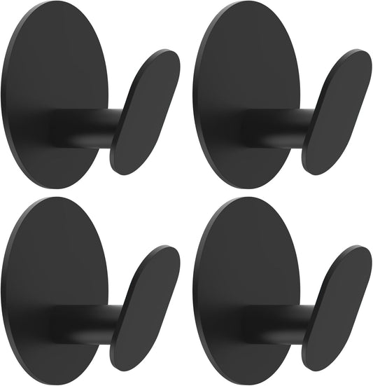 Adhesive Hooks, 4 Pack Towel Hooks Wall Hooks for Bathroom, Kitchen - Bath Robes Coat Hook for Hanging(Matte Black, Stainless Steel)