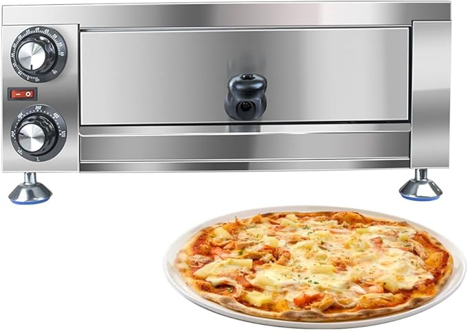 Generic YOOKTEN Electric Indoor Pizza Oven, 12"" Countertop Pizza Oven Commercial Pizza Maker Machine for Home with 60 Minutes Timer Stainless Steel Pizza Cooker,1100W, Silver