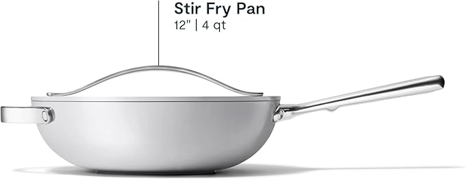 Caraway Non-Stick Stir Fry Pan - 12” Wok-Inspired Pan - Free From Forever Chemicals - High-Sloped Walls - Stainless Steel Handles - Gray