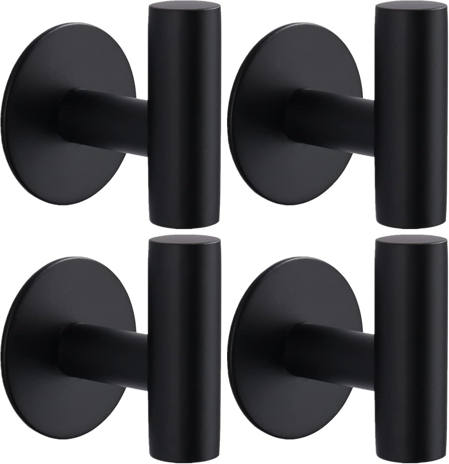 Adhesive Towel Hooks, Heavy Duty Wall Hooks Stainless Steel Waterproof Shower Towel Hooks, Coat Hook for Hanging Clothes, Adhesive Hooks for Bathroom, Glass Window- 4 Pack, Black