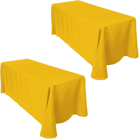 LTC LINENS 2-Pack Gold Rectangular Tablecloths 90 in x 156 in with Rounded Corners - Ideal for 8 ft Tables Floor-Length Drop - Wrinkle Resistant Polyester Fabric Cloth Table Covers for Wedding, Party