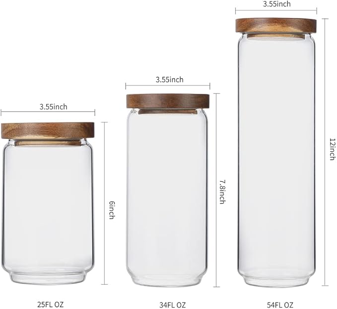 Glass Storage Jars with Wood Lid [Set of 5], Airtight Food Containers Stackable for Coffee Beans| Nuts| Pasta