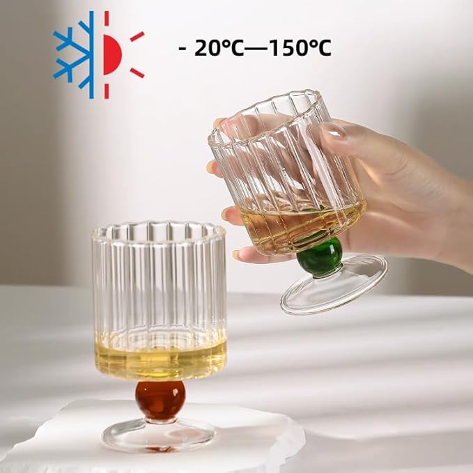 Vintage Wine Glasses Set of 2, 7.1oz Borosilicate Champagne, Whiskey, Juice Glasses, Glassware for Cocktails,Red Wine,Ice Cream, Gift for Couples, Wedding, Anniversary, Dishwasher & Microwave Safe