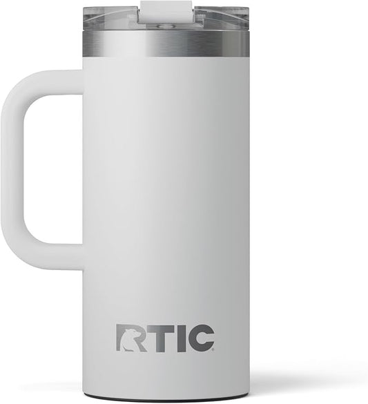 RTIC 16oz Road Trip Travel Mug with Lid and Handle, Ceramic Lined, Insulated, Stainless Steel, Metal, Double Wall Vacuum-Insulation, Portable Coffee, Tea Cup for Hot and Cold Drink, Cool Grey