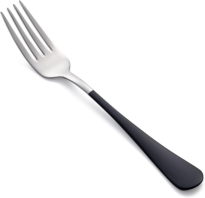 Black Dinner Fork, 18/0 Black handle Stainless Steel Satin Finish 8.1-inch Silverware Flatware Fork Set, Set of 24, Dishwasher Safe