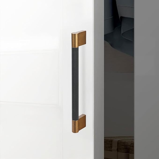 10 Pack 6-1/4 inch(160mm) Black and Antique Brass Kitchen Cabinet Handles Knurled Cabinet Pulls Black Drawer Pulls