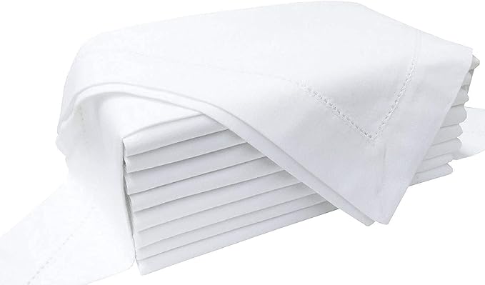 Cotton Cloth White Napkins Set of 12 - with Hemstitched 18x18 Inch Decorative Beautiful Soft Reusable Washable Dinner Napkin for Dining Table Décor, Wedding, Cocktail, Party, Easter & Everyday Use