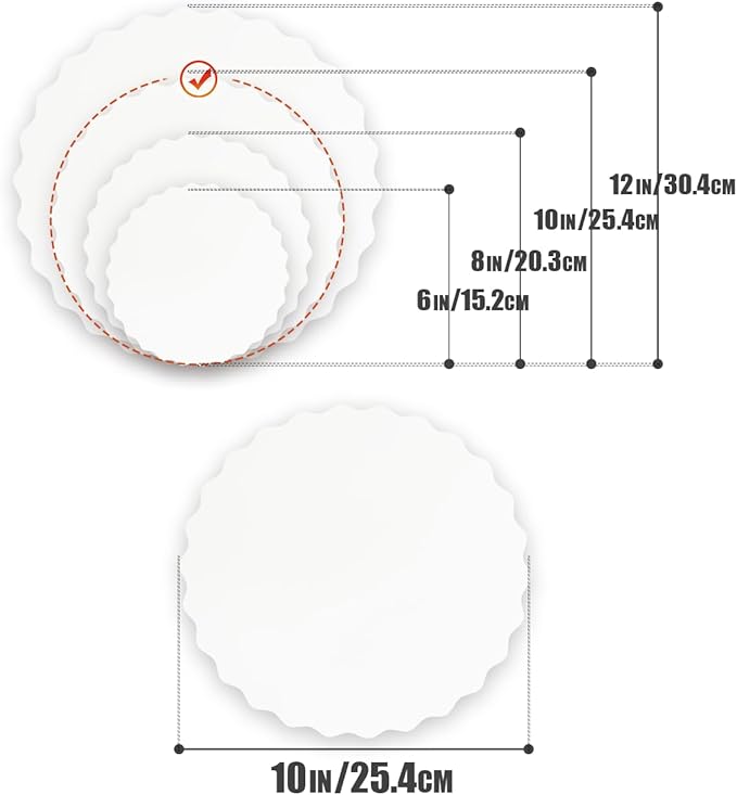 qiqee 10 Inch White Wave Cake Boards Round 15-Packs Circles Rounds Base Food-Grade Cardboard Wave Cake Plate（Thinner But Stronger）