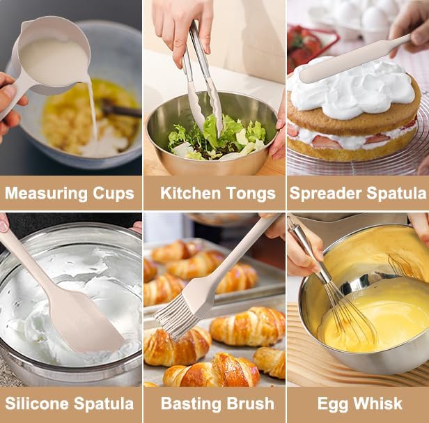 Wildone Mixing Bowls with Airtight Lids, 27 PCS Stainless Steel Nesting Bowls, with 3 Grater Attachments, Scale Mark & Non-Slip Bottom, Size 5, 4, 3, 2, 1.5, 1, 0.63QT, Ideal for Mixing & Prepping