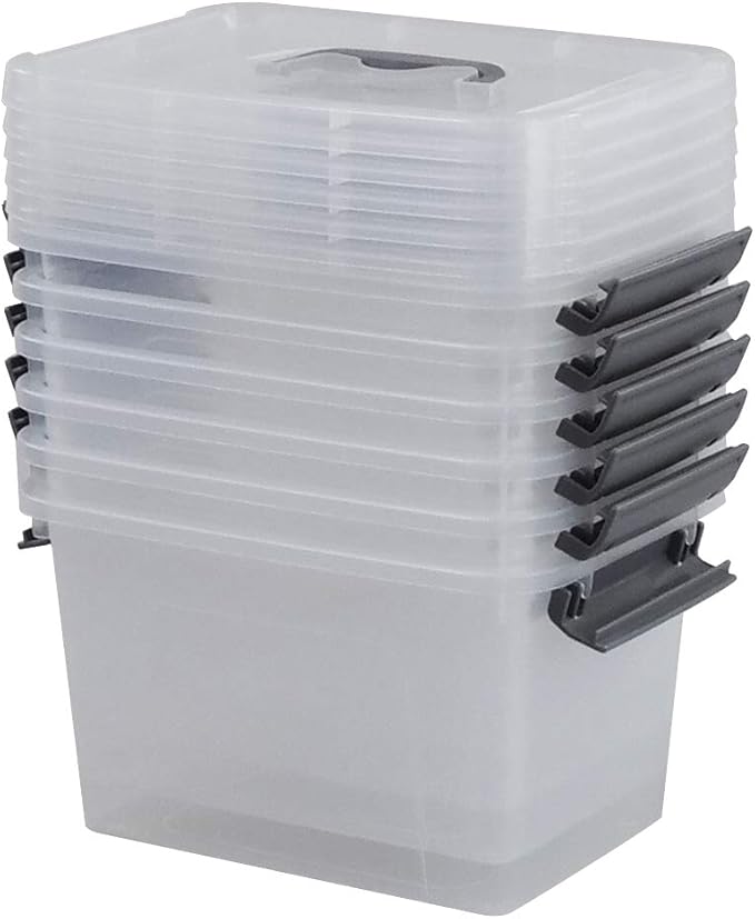Bringer 6-Pack 5 L Clear Plastic Storage Box, Small Storage Latch Bin