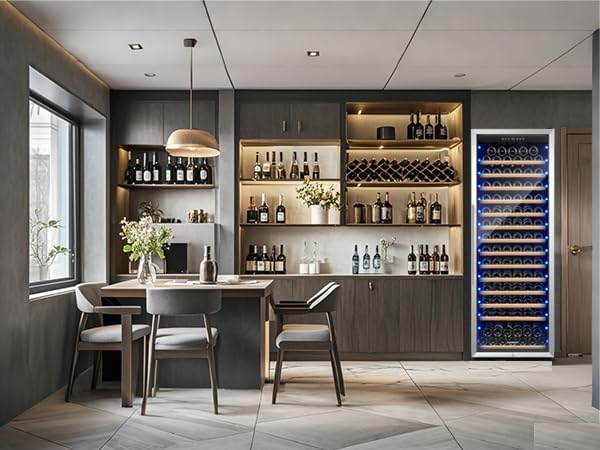 BODEGA 24 Inch Wine Cooler, 154 Bottle Refrigerator, Freestanding Wine Fridge with Intelligent Temperature Memory & Humidity Control, Upgraded Compressor, Quiet Operation