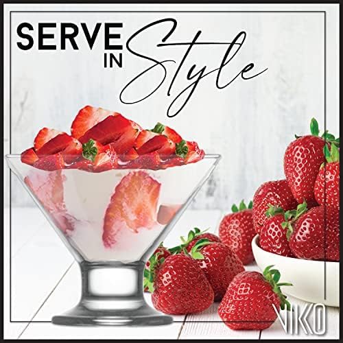 Vikko Dessert Bowls, 5.5 Ounce Ice Cream Sundae Bowls, Set of 12 Footed Dessert Cup For Ices, Pudding, Fruit, and More, Dishwasher Safe