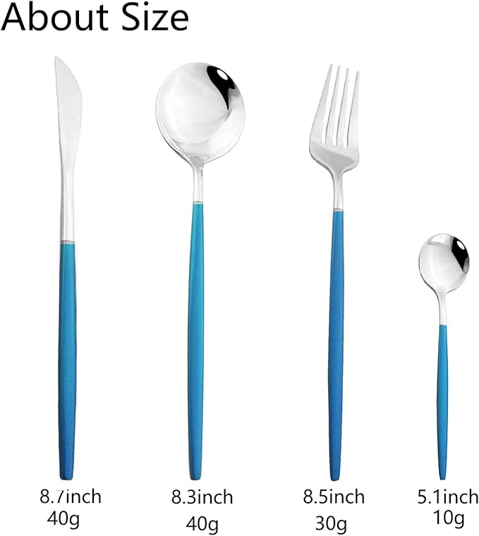 JASHII Flatware Serving Set 24 Piece, Stainless Steel Silverware Set, Blue Silver Cutlery Set, Modern Elegant Tableware Set for Party, Christmas, Dinner (Blue Silver)