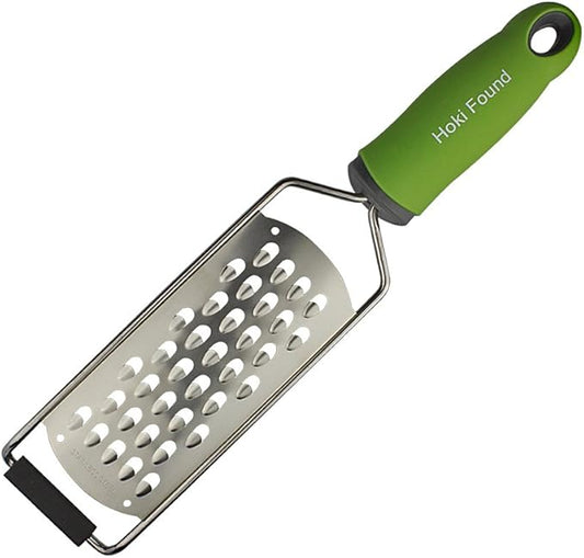 Hoki Found Cheese Grater Shredder Stainless Steel - Kitchen Vegetable & Fruit Grater, Zester, Coarse, Fine & Medium Grating, Green