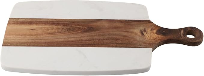 Cutting Board Chopping Board with Handle,Two-Sided Marble Wood Cheese Board for Bread,Fruits,Vegetables,Meats,Acacia Wood Faux Marble Serving Tray,18.5 x 34.9 cm