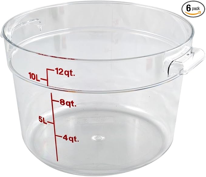 Cambro Food Storage Container (6 Pack) - Round Series - 12 QT (Quart) - Commercial Grade for Food Prep (Clear)