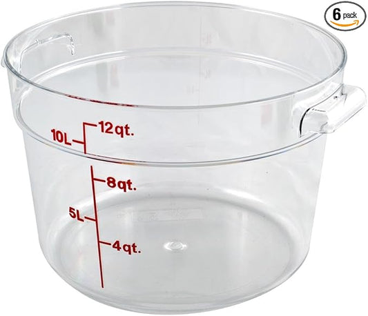 Cambro Food Storage Container (6 Pack) - Round Series - 12 QT (Quart) - Commercial Grade for Food Prep (Clear)