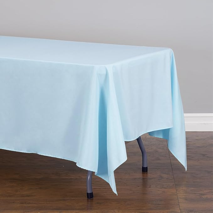 LTC LINENS 10 Pack Baby Blue Rectangular Tablecloths 70 x 120 Inch for 6 or 8 Feet Rectangle Banquet Tables with Half-Drop - Stain and Wrinkle Resistant Polyester Table Covers for Party, Baby Shower