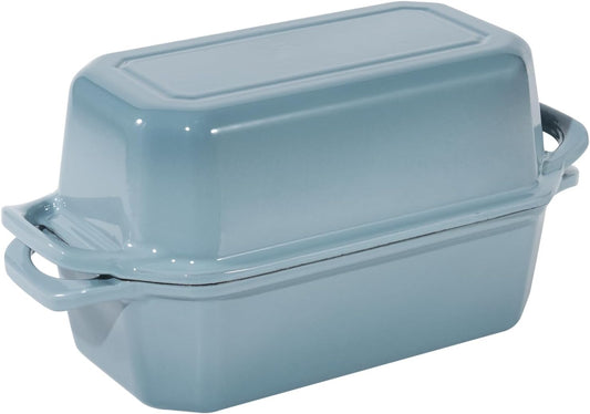 Bread Pan Cast Iron Loaf Pan with Lid Bread Loaf Pan 9x5 Inch Enameled Cast Iron Sourdough Bread Pan, LightBlue