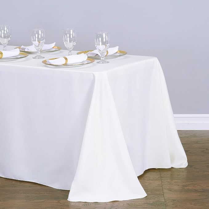 TC Tanu Collections Rectangle Tablecloth - 90 x 132 Inch - White Rectangular Table Cloth for 6 Foot Table in Washable Polyester - Buffet Table, Parties, Holiday Dinner, Wedding & More (Pack of 6)