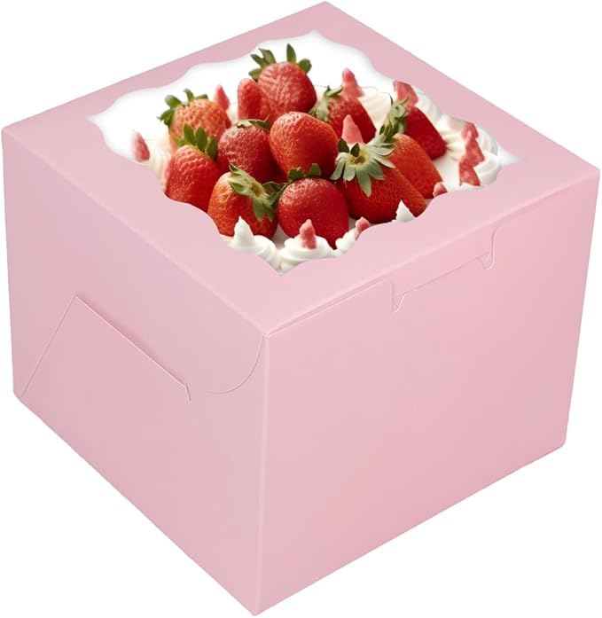 Bakepacker 36pcs 6x6x5 Inches Cake Boxes With Window - 18-Pack Pink Bakery Boxes With 18 Cake Boards Included