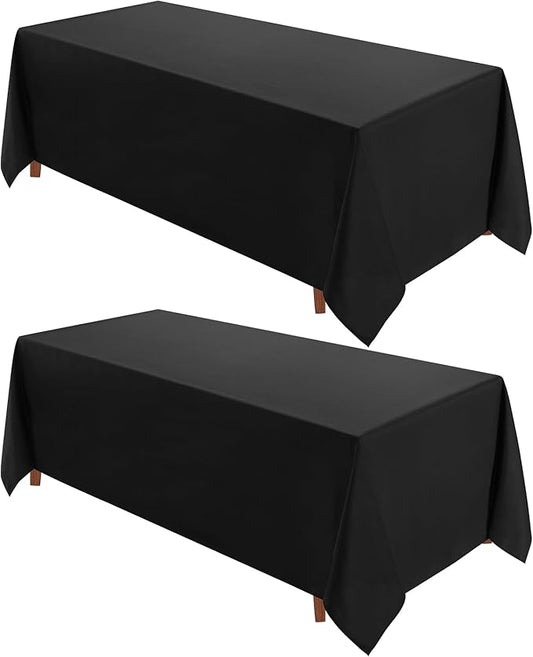 VidaFete 90 * 156inch 2pack Rectangle Table Cloth Polyester, Stain Wrinkle Resistant Dining Table Cover for Kitchen Dinning Party Wedding Rectangular Tabletop Buffet Decoration(Black)
