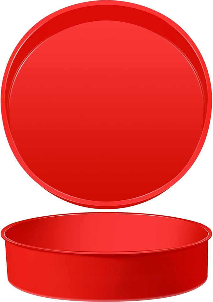 2 Pcs Silicone Cake Pan Round Baking Cake Molds Non-stick Quick Release Suitable for Cheesecake Puddings Party Favors(Red,8 Inches)