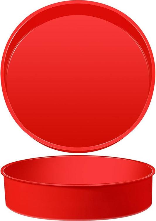 2 Pcs Silicone Cake Pan Round Baking Cake Molds Non-stick Quick Release Suitable for Cheesecake Puddings Party Favors(Red,10 Inches)