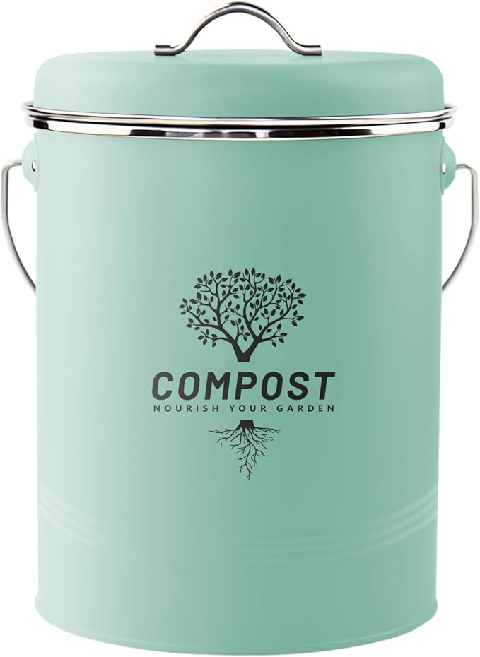 Kitchen Countertop Compost Bin, Odor Resistant Indoor Compost Bin with Lid and Charcoal Filter, Rust Resistant Coated Compost Bucket, Compost Container, Mint