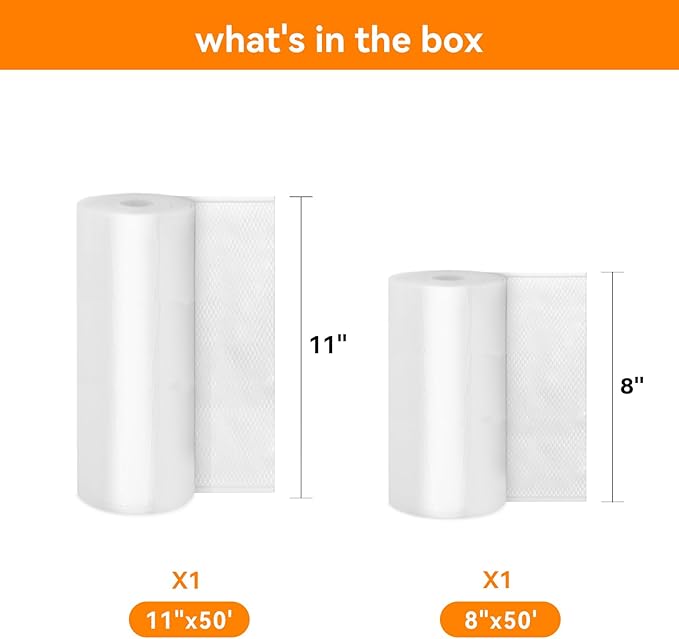Wevac Vacuum Sealer Bags 8x50, 11x50 Rolls 2 pack for Food Saver, Seal a Meal, Weston. Commercial Grade, BPA Free, Heavy Duty, Great for vac storage, Meal Prep or Sous Vide