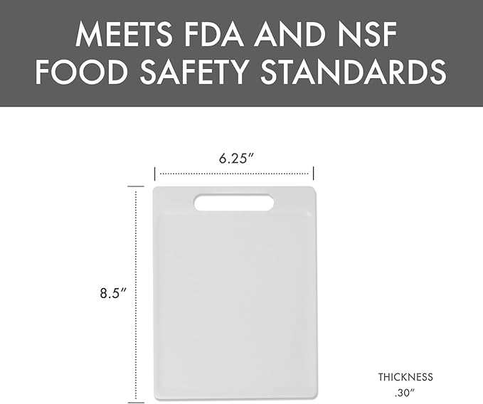 Dexas NSF Certified Polysafe Cutting Board with Handle, 6.25 x 8.5 Inches, Reversible Kitchen Cutting Board, White