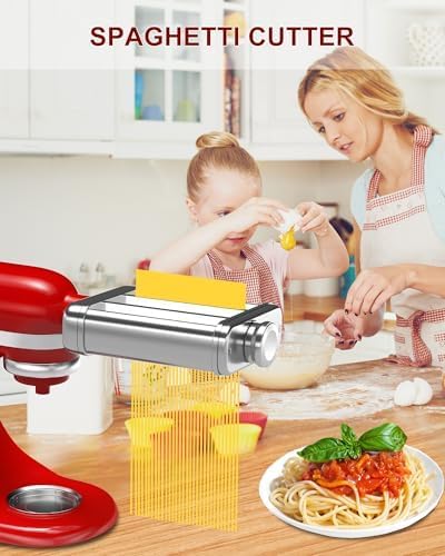 3IN1 Pasta Maker Attachment for All KitchenAid Mixers, Kitchen aid Pasta Attachment Includes Pasta Sheet Roller, Spaghetti Cutter & Fettuccine Cutter, with Cleaning Brush