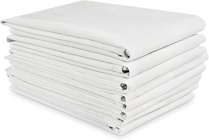 Organic Cotton Flour Sack Towels for Kitchen- Lint-Free, White Tea towels for Embroidery, Crafting, Dyeing. Super-Absorbent Dish Towels for Drying, Bread Proofing, Baking 27"x27"(White 8 pack)